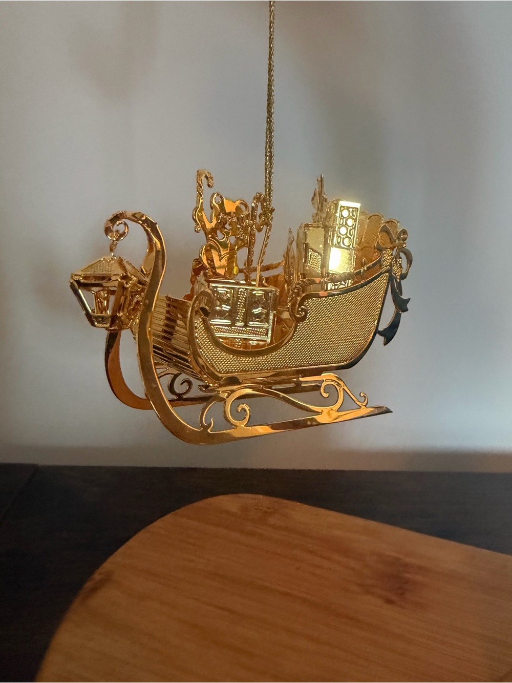Gold Plated Sleigh Holiday Ornament - Elegant Hanging Decoration